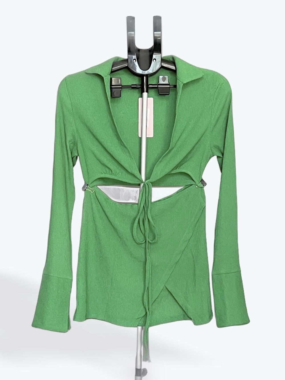 Green Tie-Front Top Mini Skirt Set